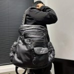 1pc Y2K ファッション レトロ ブラック フェイクレザー バックパック